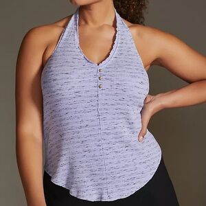 [Anthropologie] Pilcro Ribbed Henley Button Front Halter Top Tie Tank 2X